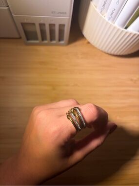 Gold and Silver Dual-Tone Crystal Wrap Ring - Women Jewelry